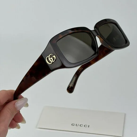 Gucci GG1403S 002 BRAND NEW SUnglasses Dark Havana Brown Unisex Rectangle
